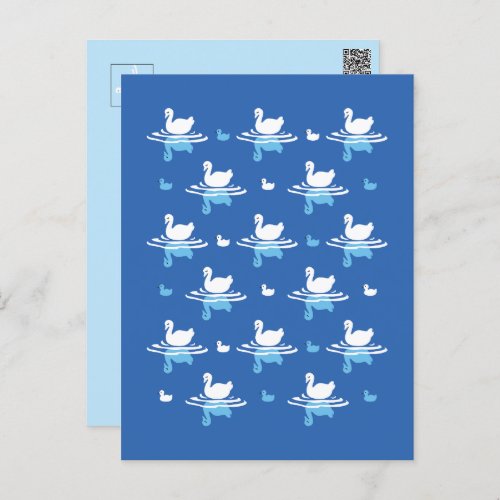 Serene Waters _ Playful Swan Lake Pattern Design Postcard