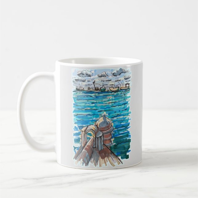 Serene Waterscape in San Juan de Ulua, Veracruz Coffee Mug (Left)