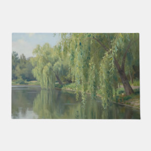 Serene Weeping Willow Pond Landscape Doormat