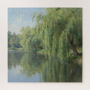 Serene Weeping Willow Pond Landscape Jigsaw Puzzle