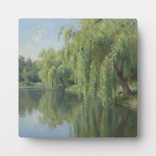 Serene Weeping Willow Pond Landscape Plaque