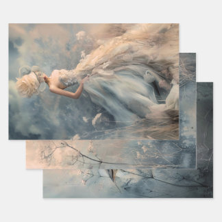 Serene Whispers Ethereal Bird Portrait Botanical Wrapping Paper Sheets