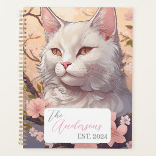 Serene White Cat Planner with Name & Year