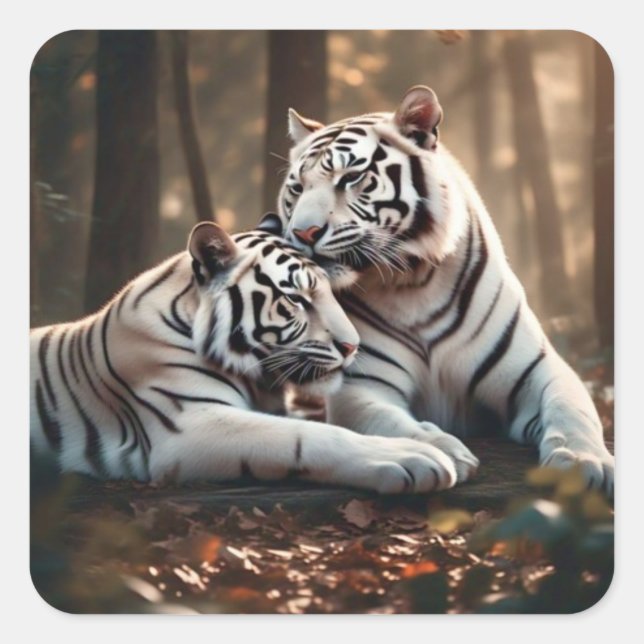 Serene White Tiger Companions Square Sticker (Front)