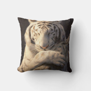 Serene White Tiger Throw Pillow – Gentle Elegance