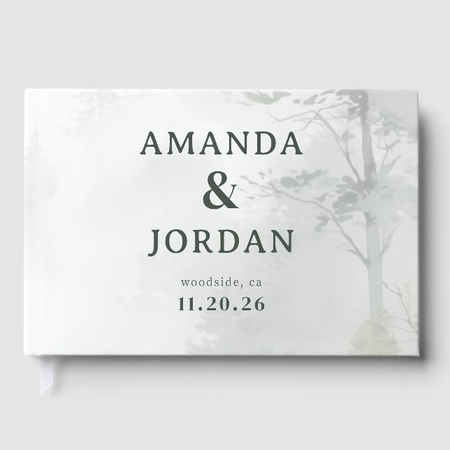 Serene White Watercolor Trees Guest Book (Front)