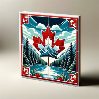 Serene Wilderness: Captivating Canadian Landscape Ceramic Tile