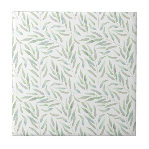 Serene Willow Leaves Seamless Pattern Ceramic Tile