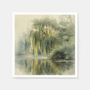 Serene Willow Tree Reflection Nature Art (10) Napkins