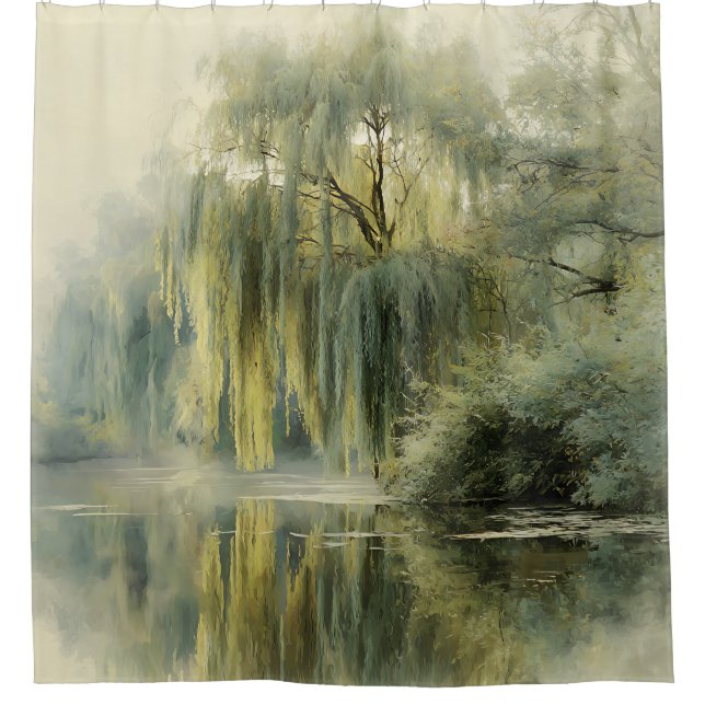 Serene Willow Tree Reflection Nature Art (10) Shower Curtain (Front)