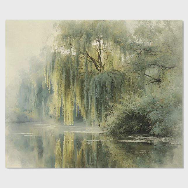 Serene Willow Tree Reflection Nature Art (10) Wrapping Paper (Flat)