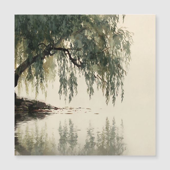 Serene Willow Tree Reflection Nature Art (11) (Front)