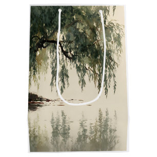 Serene Willow Tree Reflection Nature Art (11) Medium Gift Bag