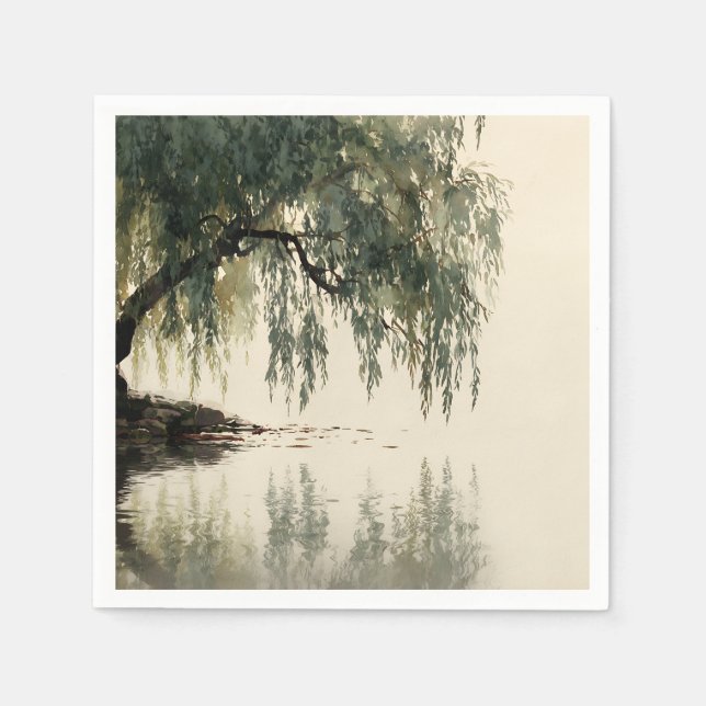 Serene Willow Tree Reflection Nature Art (11) Napkins (Front)