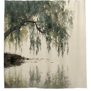 Serene Willow Tree Reflection Nature Art (11) Shower Curtain
