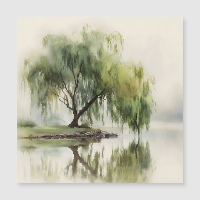 Serene Willow Tree Reflection Nature Art (12) (Front)
