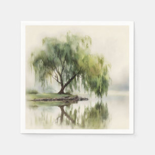 Serene Willow Tree Reflection Nature Art (12) Napkins
