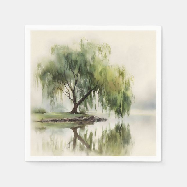 Serene Willow Tree Reflection Nature Art (12) Napkins (Front)