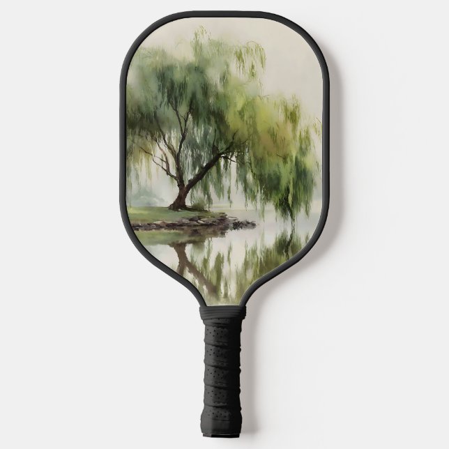 Serene Willow Tree Reflection Nature Art (12) Pickleball Paddle (Back)