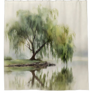 Serene Willow Tree Reflection Nature Art (12) Shower Curtain