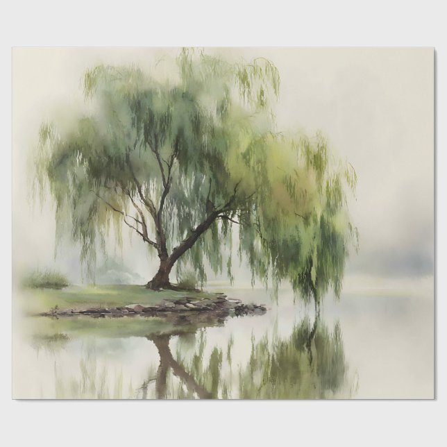 Serene Willow Tree Reflection Nature Art (12) Wrapping Paper (Flat)