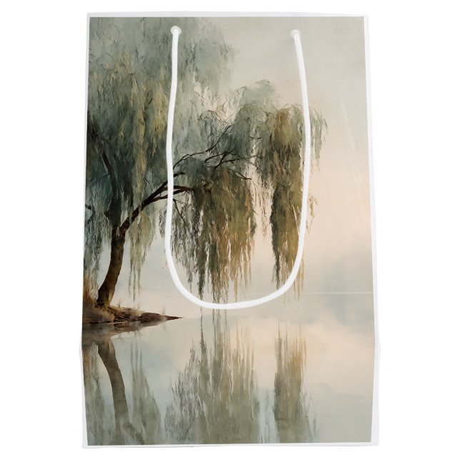 Serene Willow Tree Reflection Nature Art (13) Medium Gift Bag (Back)