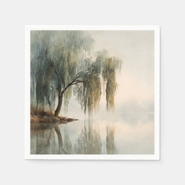 Serene Willow Tree Reflection Nature Art (13) Napkins (Front)
