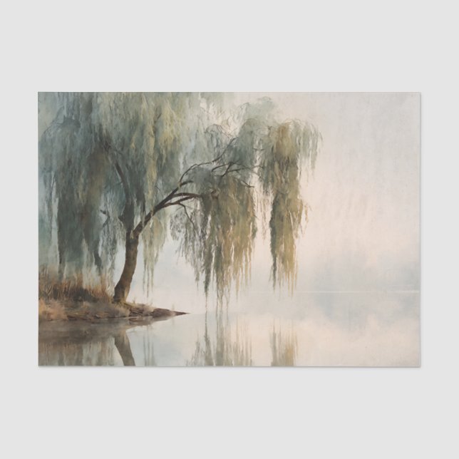 Serene Willow Tree Reflection Nature Art (13) Tissue Paper (Front)