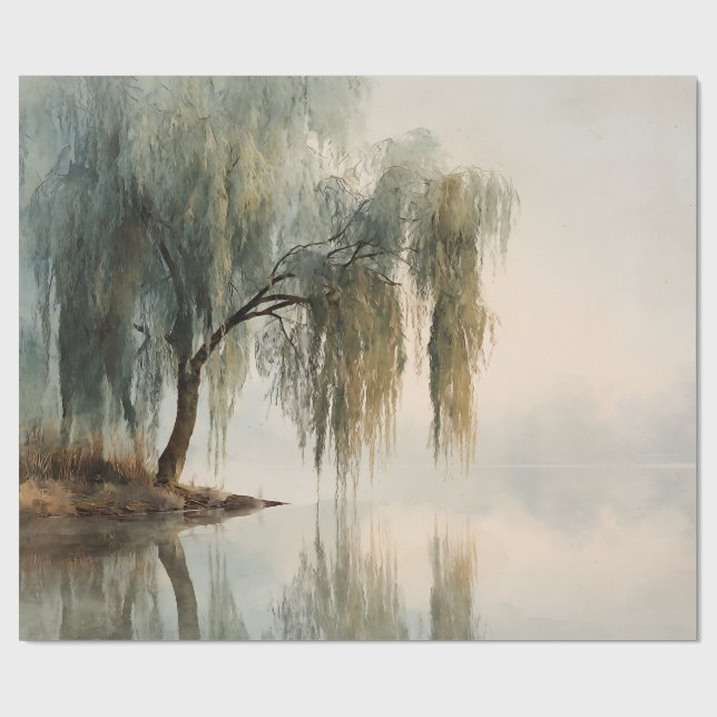 Serene Willow Tree Reflection Nature Art (13) Wrapping Paper (Flat)