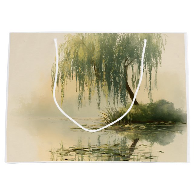 Serene Willow Tree Reflection Nature Art (1) Large Gift Bag (Front)