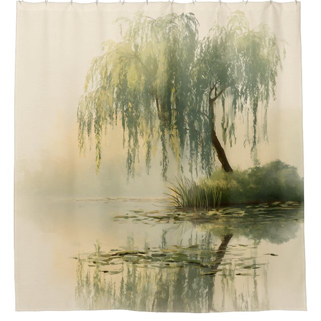 Serene Willow Tree Reflection Nature Art (1) Shower Curtain (Front)