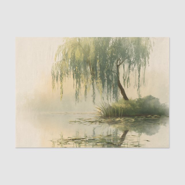 Serene Willow Tree Reflection Nature Art (1) Tissue Paper (Front)