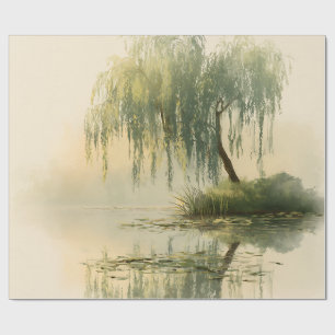 Serene Willow Tree Reflection Nature Art (1) Wrapping Paper