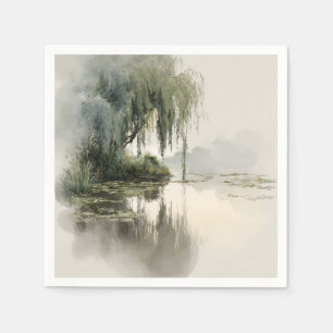 Serene Willow Tree Reflection Nature Art (2) Napkins