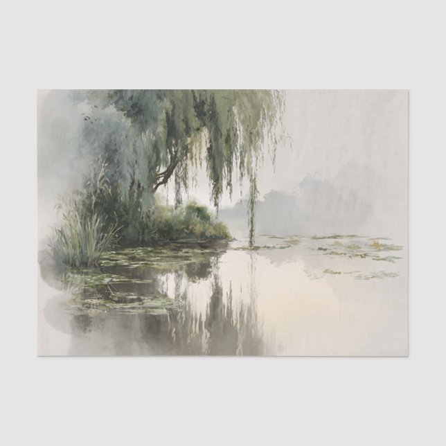 Serene Willow Tree Reflection Nature Art (2) Tissue Paper (Front)