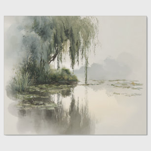 Serene Willow Tree Reflection Nature Art (2) Wrapping Paper