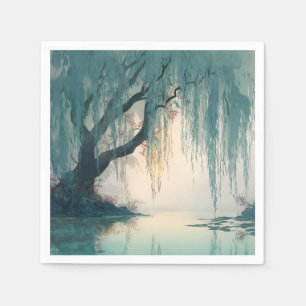 Serene Willow Tree Reflection Nature Art (3) Napkins