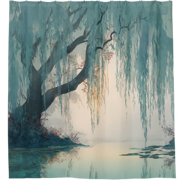 Serene Willow Tree Reflection Nature Art (3) Shower Curtain (Front)
