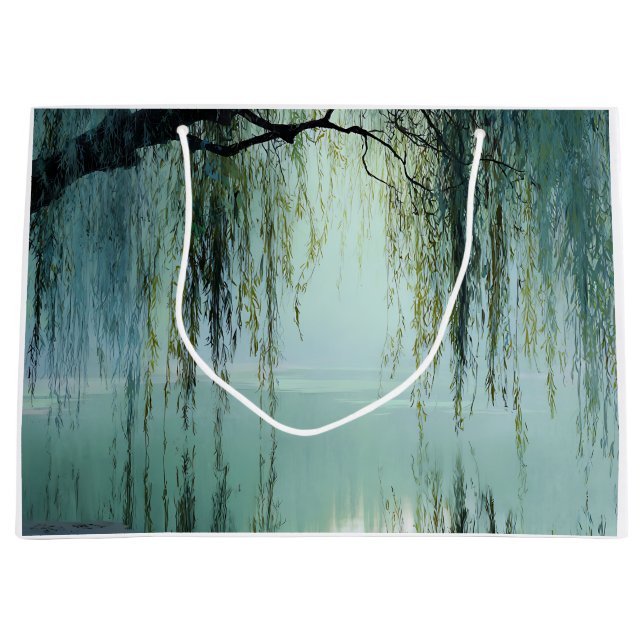 Serene Willow Tree Reflection Nature Art (4) Large Gift Bag (Front)