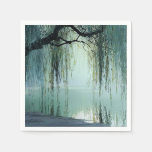 Serene Willow Tree Reflection Nature Art (4) Napkins
