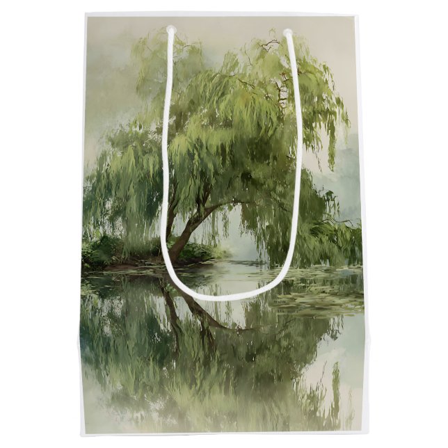 Serene Willow Tree Reflection Nature Art (5) Medium Gift Bag (Back)