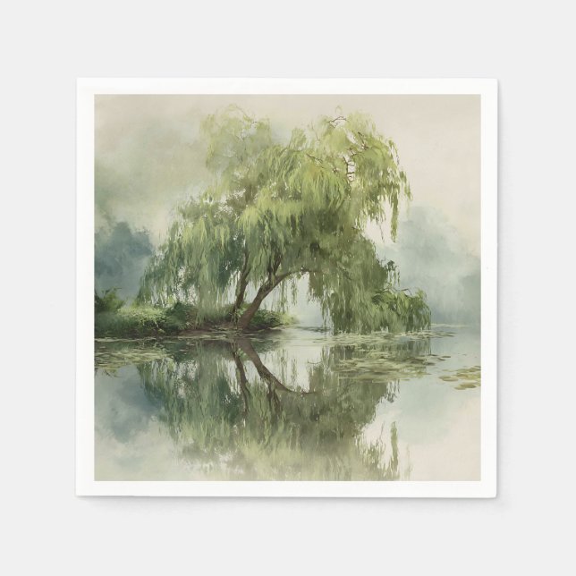 Serene Willow Tree Reflection Nature Art (5) Napkins (Front)
