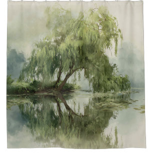 Serene Willow Tree Reflection Nature Art (5) Shower Curtain