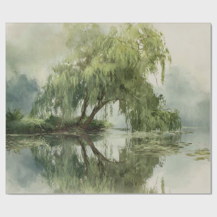 Serene Willow Tree Reflection Nature Art (5) Wrapping Paper