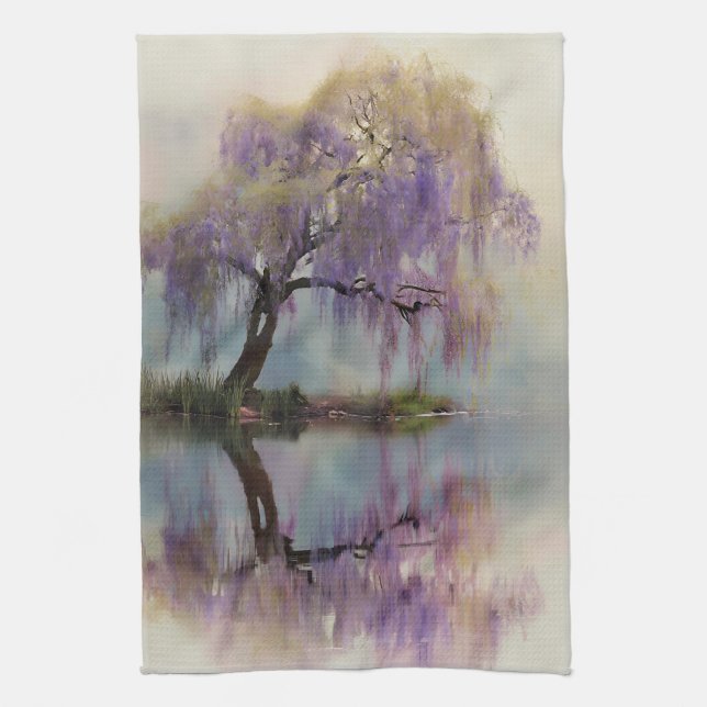Serene Willow Tree Reflection Nature Art (6) Kitchen Towel (Vertical)