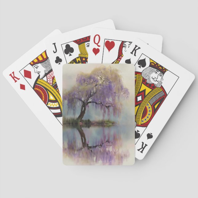 Serene Willow Tree Reflection Nature Art (6) Poker Cards (Back)