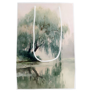 Serene Willow Tree Reflection Nature Art (7) Medium Gift Bag