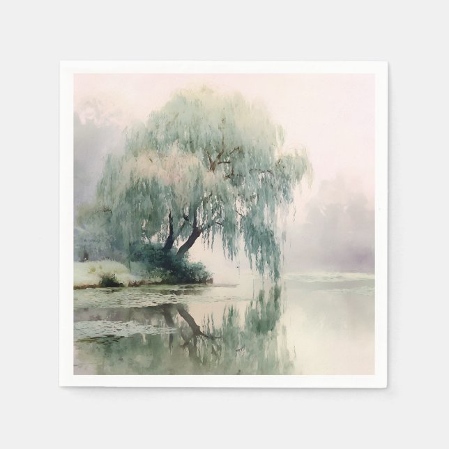 Serene Willow Tree Reflection Nature Art (7) Napkins (Front)