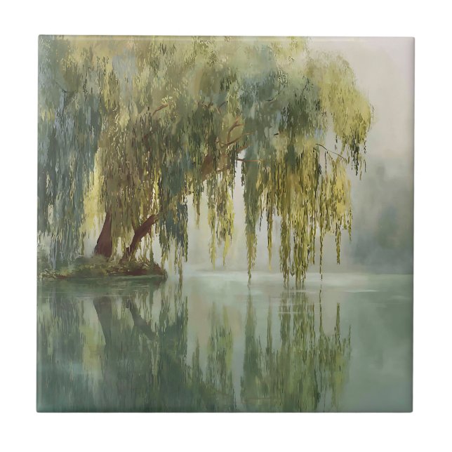 Serene Willow Tree Reflection Nature Art (8) Ceramic Tile (Front)
