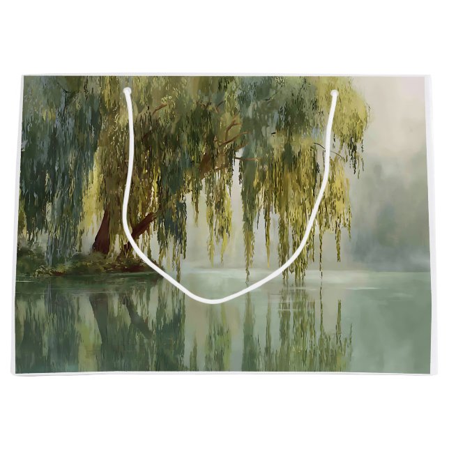 Serene Willow Tree Reflection Nature Art (8) Large Gift Bag (Front)
